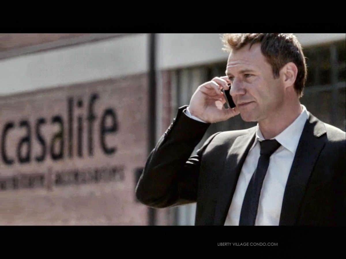 Transporter S1 Ep 7 Chris Vance as Frank Martin in front of casalife in liberty village