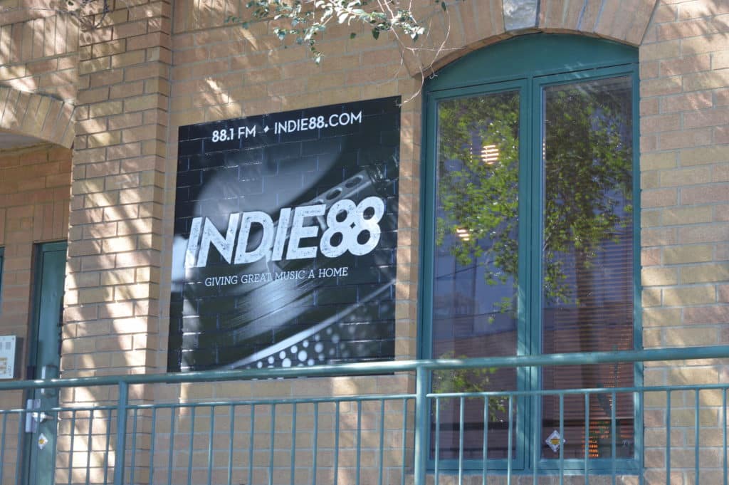 The small yet powerful studio of Indie 88 showcasing many of Canada's indie artists. Photo credit to Meg Marshall.