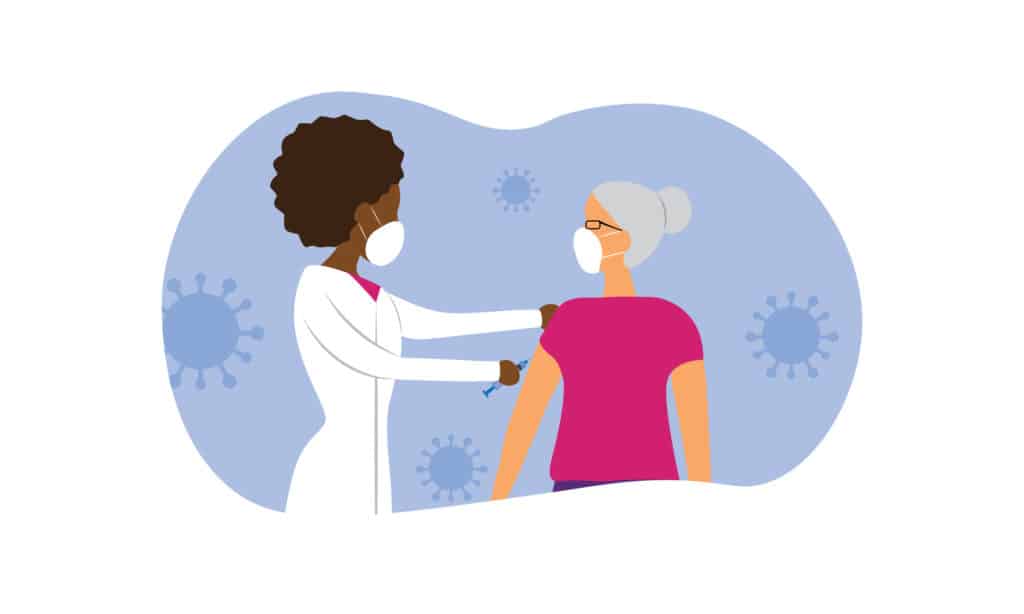 risk group - old lady getting covid-19 vaccine shot | Liberty Village Toronto | Your Online Neighbourhood Guide